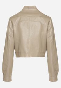 Born2be - Ciemnobeżowa Kurtka Ramoneska w Motocyklowym Stylu z Klamerką Terlia. Okazja: na co dzień. Kolor: beżowy. Materiał: poliester, jeans. Styl: klasyczny, casual #7