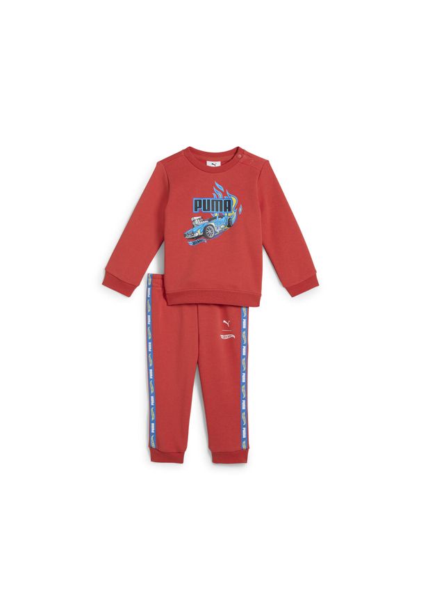 Puma - Zestaw dresowy dla małych dzieci Minicats PUMA × HOT WHEELS™ PUMA Red Fire. Okazja: na uczelnię. Kolor: czerwony. Materiał: dresówka. Wzór: nadruk
