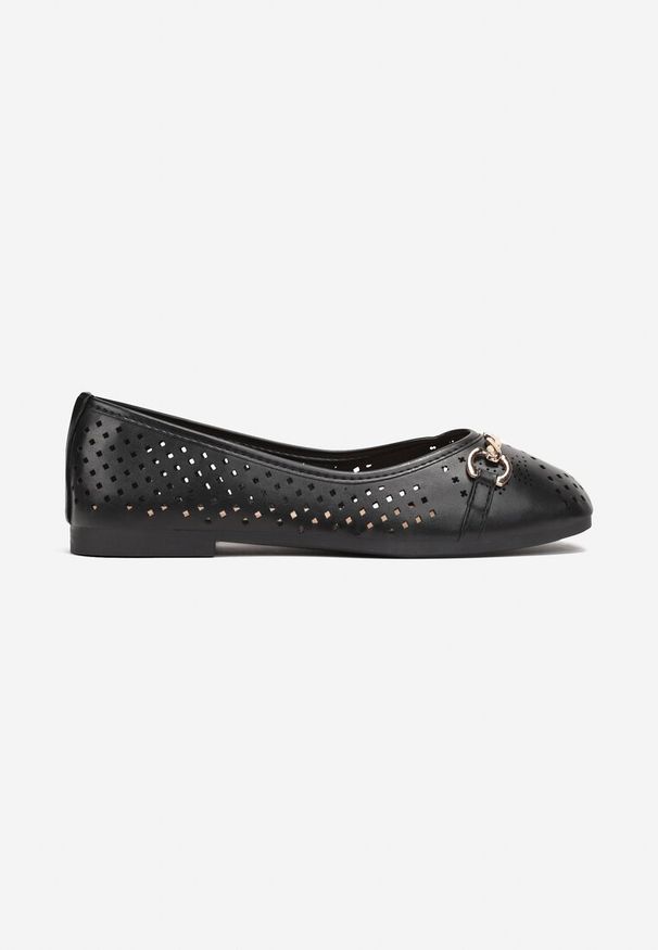 Renee - Czarne Ażurowe Balerinki z Klamerką Radwaina. Okazja: na co dzień. Kolor: czarny. Wzór: ażurowy. Sezon: lato. Styl: boho, casual