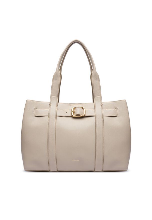 Calvin Klein Torebka Buckle Medium Tote LV04F3294G Écru. Materiał: skórzane
