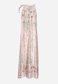 Born2be - Jasnoróżowa Satynowa Sukienka w Kwiaty z Ozdobnym Wiązaniem Fenasella. Okazja: na co dzień. Kolor: różowy. Materiał: satyna. Wzór: kwiaty. Typ sukienki: proste. Styl: wizytowy, klasyczny, casual, elegancki #5