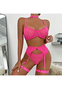 Intica - Komplet bielizny z siateczki z regulowanymi paskami Zihnija. Kolor: różowy. Wzór: paski #3