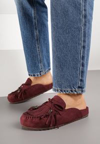 Renee - Bordowe Klapki Ozdobione Kokardą i Frędzlami Felindrise. Okazja: na spacer. Kolor: czerwony. Wzór: aplikacja. Sezon: lato. Styl: elegancki, boho #4