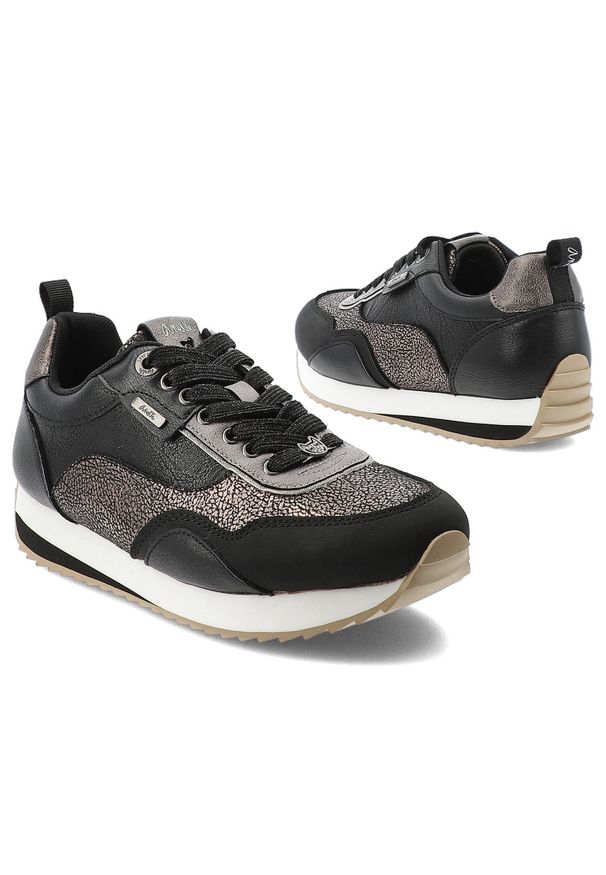 Czarne Sneakersy Anekke Modne Obuwie Damskie. Okazja: na co dzień. Kolor: czarny. Materiał: materiał. Wzór: aplikacja. Styl: elegancki, casual