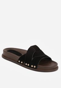 Born2be - Czarne Klapki z Przeplatanymi Paskami i Nitami przy Podeszwie Marivyn. Okazja: na co dzień, na randkę. Kolor: czarny. Materiał: len. Sezon: lato. Styl: casual, elegancki #7