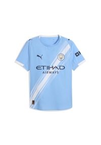 Puma - Męska autentyczna koszulka domowa Manchester City 25/26 PUMA. Kolor: biały, wielokolorowy, niebieski. Wzór: aplikacja, paski