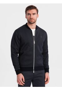 Ombre Clothing - Komplet męski kurtka + szorty z dzianiny żakardowej - granatowy V1. Kolor: niebieski. Materiał: żakard, dzianina. Wzór: nadruk #8