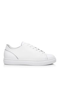 Baldinini - BALDININI - Białe skórzane sneakersy. Okazja: na co dzień. Zapięcie: sznurówki. Kolor: biały. Materiał: skóra. Wzór: gładki