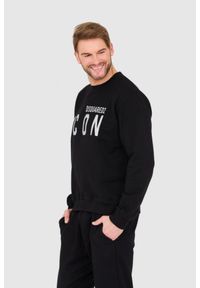 DSQUARED2 Czarna bluza męska z dużym srebrnym błyszczącym logo icon, Rozmiar XXL. Kolor: czarny #3