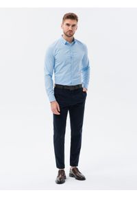 Ombre Clothing - Koszula męska z długim rękawem w drobny wzór REGULAR FIT - błękitna V4 K629 - XL. Kolor: niebieski. Materiał: bawełna, poliester, elastan. Długość rękawa: długi rękaw. Długość: długie. Wzór: nadruk #3