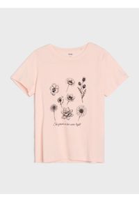 Sinsay - Bawełniana koszulka z nadrukiem - różowy. Kolor: różowy. Materiał: bawełna. Wzór: nadruk #1
