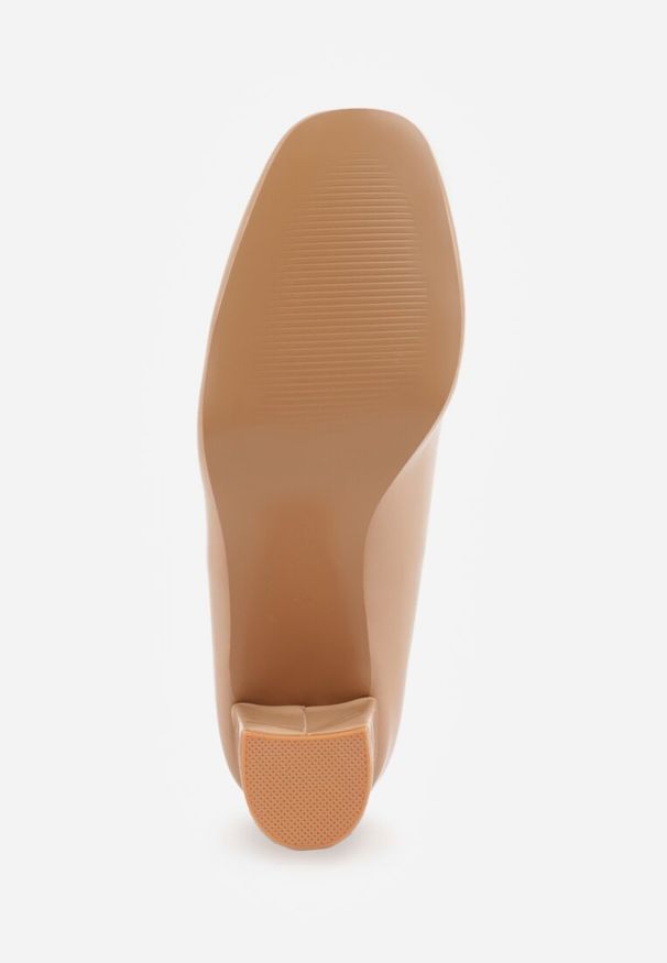 Renee - Ciemnobeżowe Czółenka Lakierowane na Słupku z Wkładką ze Skóry Naturalnej Naorine. Okazja: do pracy, na spotkanie biznesowe. Kolor: beżowy. Materiał: skóra, lakier. Obcas: na słupku. Styl: wizytowy, biznesowy, elegancki