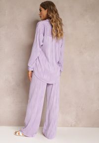 Renee - Fioletowy 2-częściowy Komplet z Koszulą i Spodniami z Drobnym Tłoczeniem Davima. Kolor: fioletowy #5