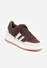 Renee - Brązowo-Beżowe Sneakersy Basic z Paskami na Boku Adila. Okazja: na co dzień. Zapięcie: pasek. Kolor: brązowy. Materiał: jeans. Wzór: paski. Obcas: na płaskiej podeszwie #9
