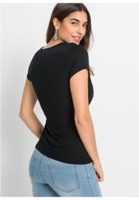 Shirt LENZING™ ECOVERO™ bonprix czarny. Kolor: czarny. Wzór: aplikacja #2