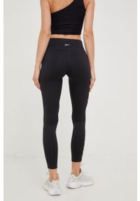 Reebok legginsy do biegania damskie kolor czarny z nadrukiem. Kolor: czarny. Materiał: poliester, skóra, dzianina, materiał. Wzór: nadruk #3