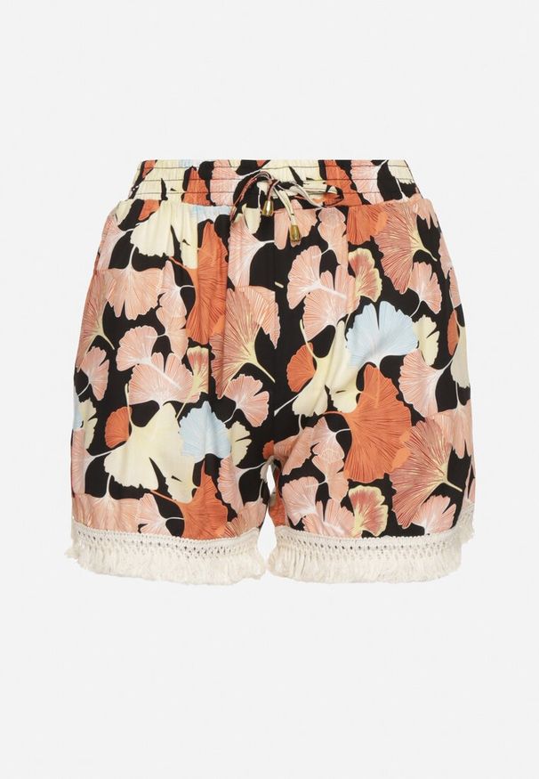 Born2be - Różowe Wiskozowe Szorty w Kwiaty z Gumką w Pasie Ozdobione Frędzlami Belfea. Okazja: na plażę, na spacer. Kolor: różowy. Materiał: wiskoza. Wzór: kwiaty, aplikacja. Sezon: wiosna, lato
