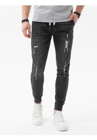 Ombre Clothing - Spodnie męskie jeansowe P1081 - czarne - XXL. Kolor: czarny. Materiał: jeans. Styl: sportowy