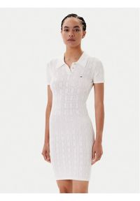 Tommy Jeans Sukienka dzianinowa Pointelle DW0DW20874 Écru Slim Fit. Materiał: syntetyk