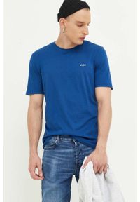 Hugo - HUGO t-shirt bawełniany kolor niebieski gładki. Kolor: niebieski. Materiał: bawełna. Wzór: gładki. Styl: klasyczny #4