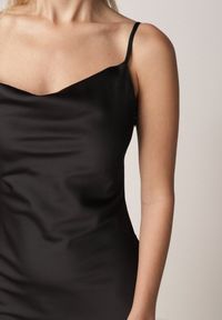 Born2be - Czarna Koktajlowa Sukienka z Satyny Ozdobiona Koronką Palinca. Okazja: na co dzień, na imprezę. Kolor: czarny. Materiał: satyna, koronka. Długość rękawa: na ramiączkach. Wzór: aplikacja, koronka. Styl: wizytowy #6