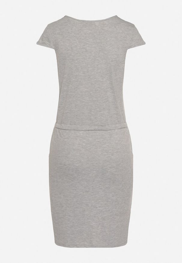 Born2be - Szara Sukienka z Krótkim Rękawem ze Ściągaczem w Talii Dolati. Okazja: na co dzień. Kolor: szary. Materiał: jeans. Długość rękawa: krótki rękaw. Typ sukienki: proste. Styl: casual, elegancki