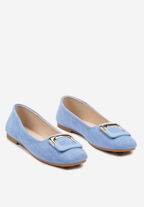 Born2be - Jasnoniebieskie Płaskie Klasyczne Balerinki z Ozdobną Klamrą Nassnema. Zapięcie: klamry. Kolor: niebieski. Materiał: jeans. Styl: klasyczny