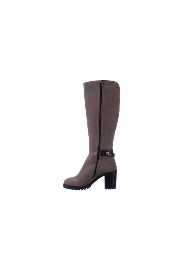 Kozaki Bayla-196 950909 844 Kahve Soft 196028, Szary, Skóra naturalna. Zapięcie: zamek. Kolor: szary. Materiał: skóra. Szerokość cholewki: normalna. Obcas: na obcasie. Styl: klasyczny, elegancki. Wysokość obcasa: średni