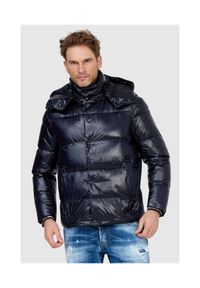Emporio Armani - EMPORIO ARMANI Granatowa puchowa kurtka męska, Rozmiar 46. Kolor: niebieski. Materiał: puch