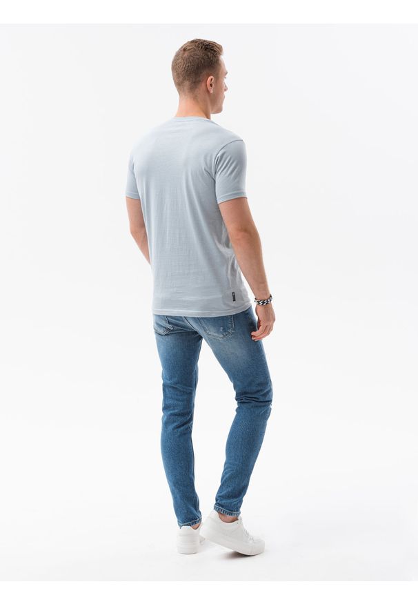 Ombre Clothing - T-shirt męski z nadrukiem S1434 V-20A - niebieski - XXL. Kolor: niebieski. Materiał: bawełna. Wzór: nadruk