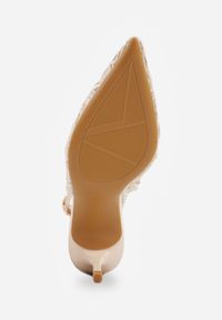 Renee - Beżowe Szpilki Slingback VICES z Siateczki Zdobione Haftem i Cekinami Eunoite. Nosek buta: szpiczasty. Zapięcie: pasek. Kolor: beżowy. Materiał: satyna. Wzór: haft, aplikacja. Obcas: na szpilce. Styl: klasyczny, elegancki #5