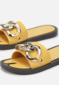 Renee - Żółte Klapki Andrielez. Nosek buta: otwarty. Kolor: żółty. Materiał: guma. Wzór: aplikacja, gładki #2