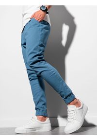 Ombre Clothing - Spodnie męskie joggery P885 - niebieskie - XXL. Kolor: niebieski. Materiał: bawełna, elastan. Styl: klasyczny