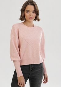 Born2be - Jasnoróżowy Sweter Zaurg. Kolor: różowy. Materiał: jeans, prążkowany, skóra. Styl: elegancki #1