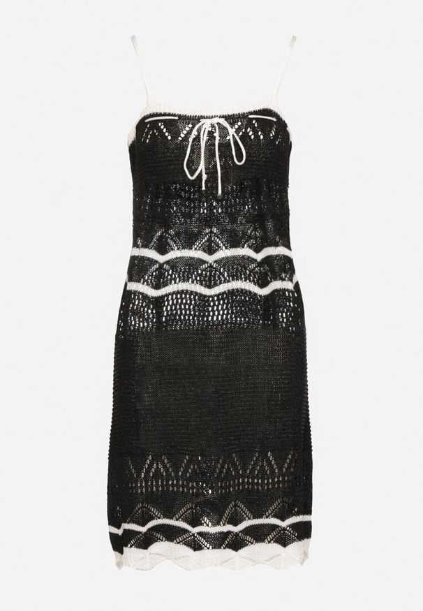 Born2be - Czarna Szydełkowa Sukienka na Ramiączkach z Wiskozy z Metaliczną Nicią Filadria. Okazja: na co dzień. Kolor: czarny. Materiał: wiskoza. Długość rękawa: na ramiączkach. Sezon: lato. Styl: casual, elegancki