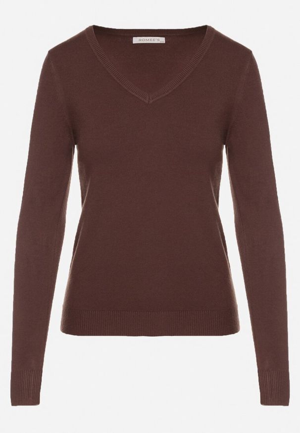 Born2be - Brązowy Sweter z Wiskozą i Dekoltem w Serek Olisela. Okazja: na co dzień. Typ kołnierza: dekolt w serek. Kolor: brązowy. Materiał: wiskoza. Styl: casual, elegancki