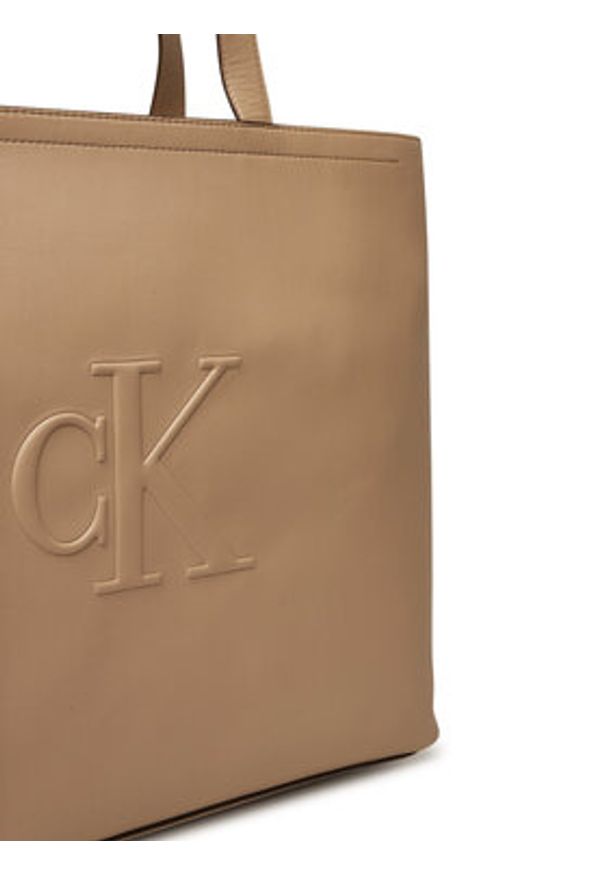 Calvin Klein Jeans Torebka Sculpted Slim Tote34 LV04K3070G Beżowy. Kolor: beżowy. Materiał: skórzane