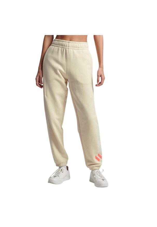 Spodnie turystyczne damskie Superdry Code Sl Applique dresowe. Kolor: beżowy. Materiał: bawełna