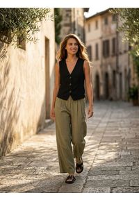 Sinsay - Spodnie wide leg w pionowe paski z wiskozą i domieszką lnu - wielobarwny. Materiał: wiskoza, len. Wzór: paski #1