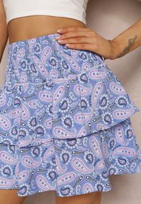 Renee - Niebieska Spódnica Mini we Wzór Paisley z Gumkami i Wysokim Stanem w Talii Nuritte. Stan: podwyższony. Kolor: niebieski. Wzór: paisley #5