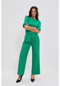 MOODO - Spodnie z szerokimi nogawkami zielona. Kolor: zielony. Materiał: elastan, poliester