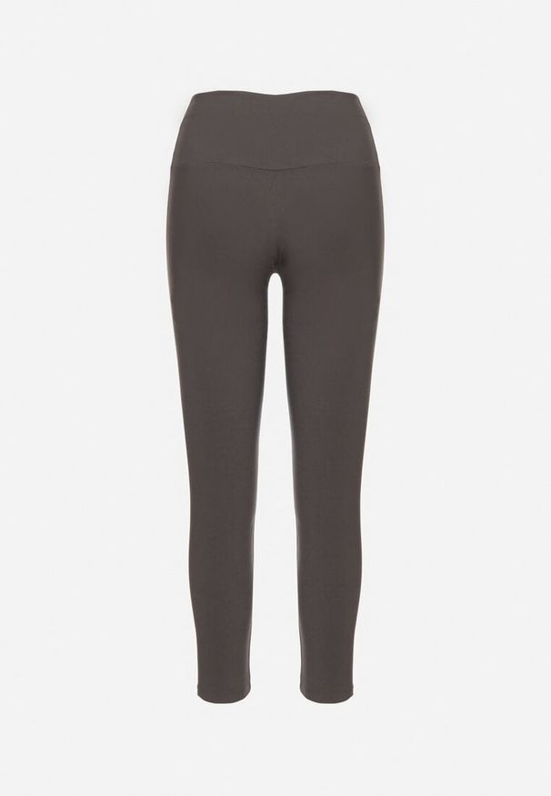 Born2be - Szare Legginsy z Wysokim Stanem Ozdobione Guzikami Kolithra. Okazja: do pracy, na co dzień. Stan: podwyższony. Kolor: szary. Wzór: aplikacja. Styl: klasyczny, casual, elegancki