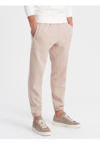 Ombre Clothing - Spodnie męskie dresowe CARROT ze strukturalnej dzianiny - beżowe V2 OM-PASK-0143 - XXL. Kolor: beżowy. Materiał: dzianina, dresówka