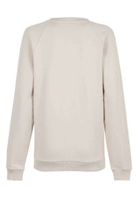 Balmain - BALMAIN - Beżowa bluza z białym logo. Kolor: beżowy. Materiał: bawełna, prążkowany. Długość rękawa: długi rękaw. Długość: długie. Wzór: aplikacja