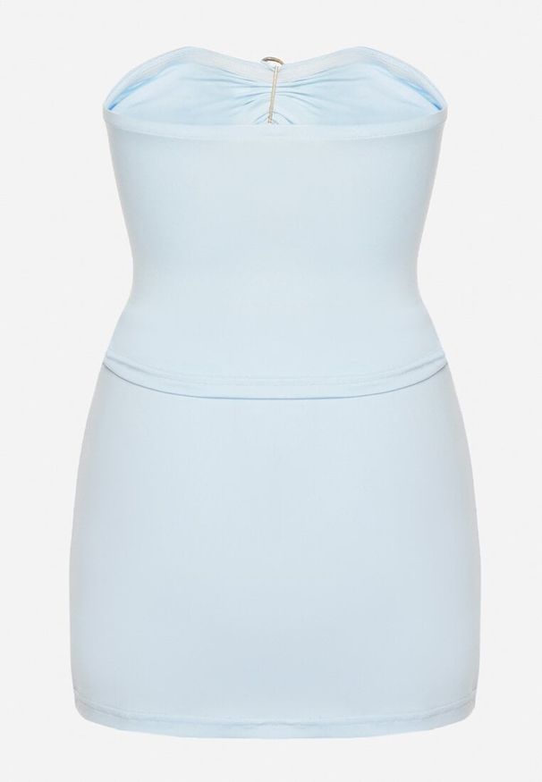 Born2be - Niebieski Komplet z Wiskozą Zdobiony Klamrami Top Bez Rękawów i Spódnica Mirasenia. Kolor: niebieski. Materiał: wiskoza. Wzór: aplikacja