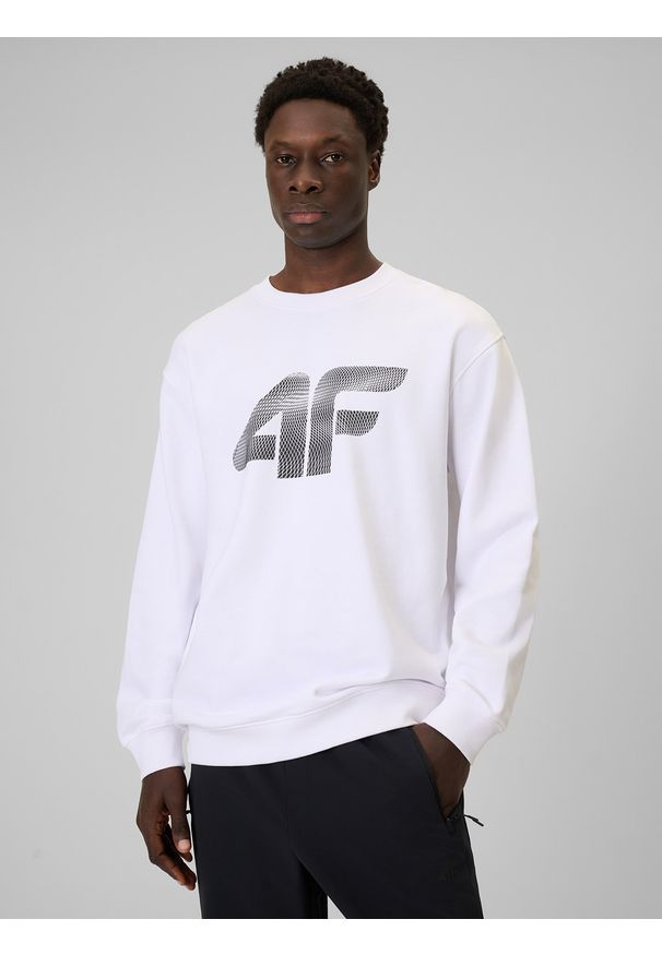 4f - 4F Bluza dresowa nierozpinana bez kaptura męska - biała M. Okazja: na co dzień. Typ kołnierza: bez kaptura. Kolor: biały. Materiał: dresówka. Styl: klasyczny, casual, sportowy