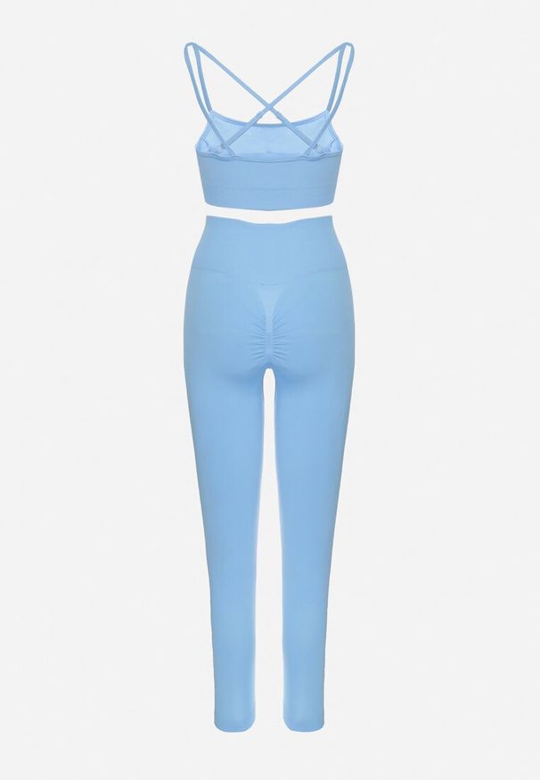 Born2be - Niebieski Komplet Sportowy Biustonosz na Ramiączkach i Legginsy z Gumką w Pasie Nadlira. Kolor: niebieski. Sport: fitness