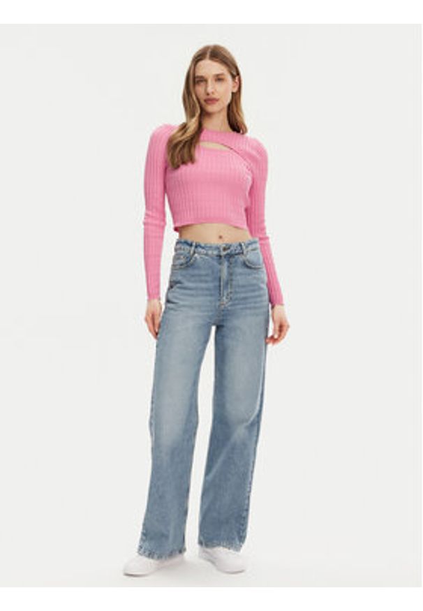 only - ONLY Sweter Meddi 15339582 Różowy Cropped Fit. Kolor: różowy. Materiał: wiskoza