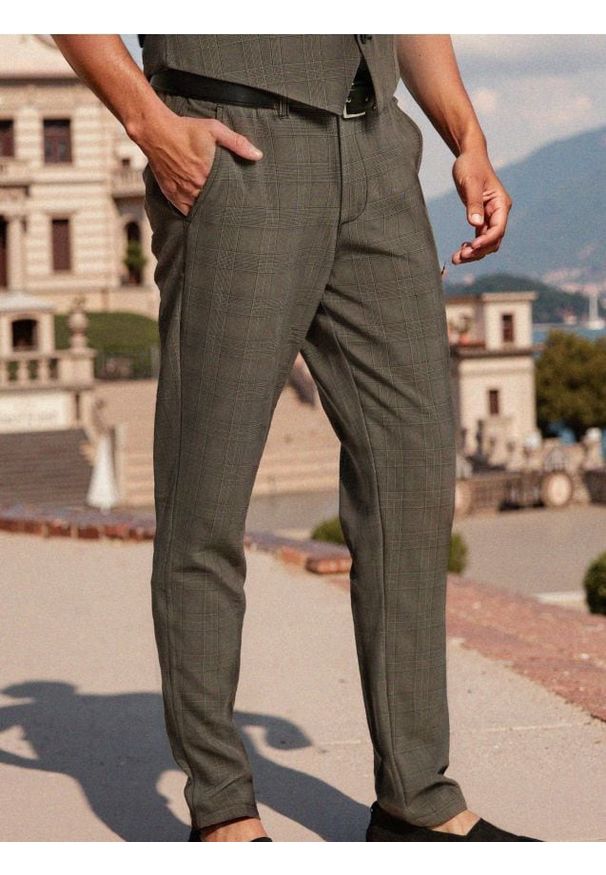 Sinsay - Spodnie chino slim fit w kratę - szary. Kolor: szary