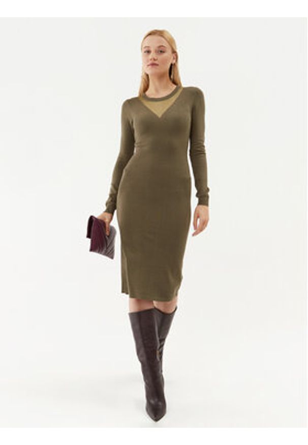 Fracomina Sukienka dzianinowa FJ23WD5002K51801 Khaki Slim Fit. Kolor: brązowy. Materiał: syntetyk, dzianina
